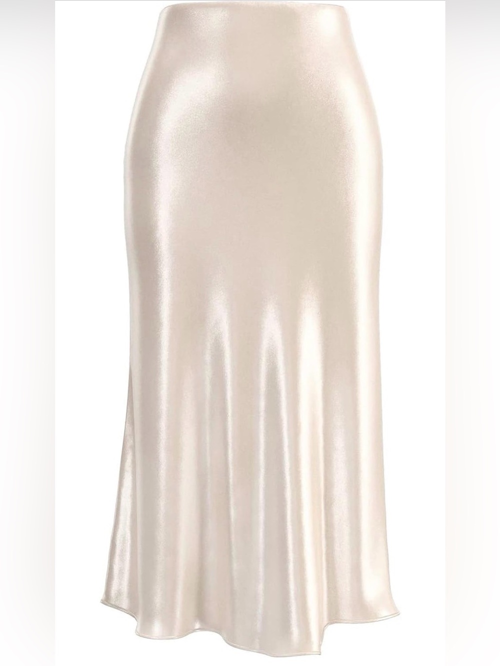 Satin Midi Long Skirt Silk Beige High Waist Elastic Flowy Stylish Boho Luxury